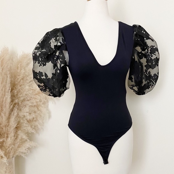 NWT Zara puff sleeves black bodysuit - Picture 1 of 12